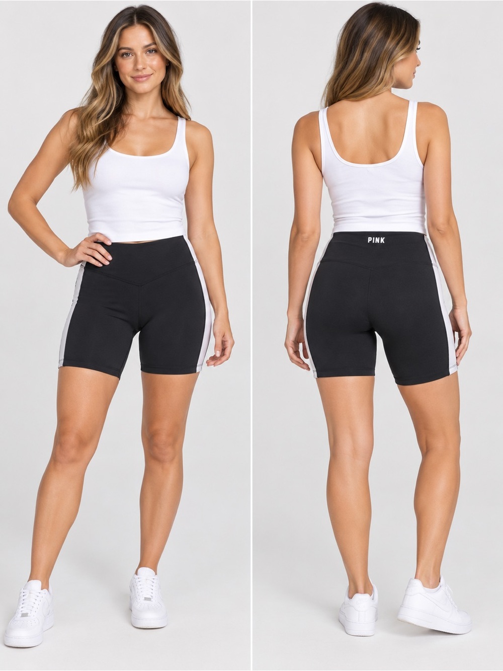 Victoria's Secret PINK High Waisted Biker Shorts Black White Size XL